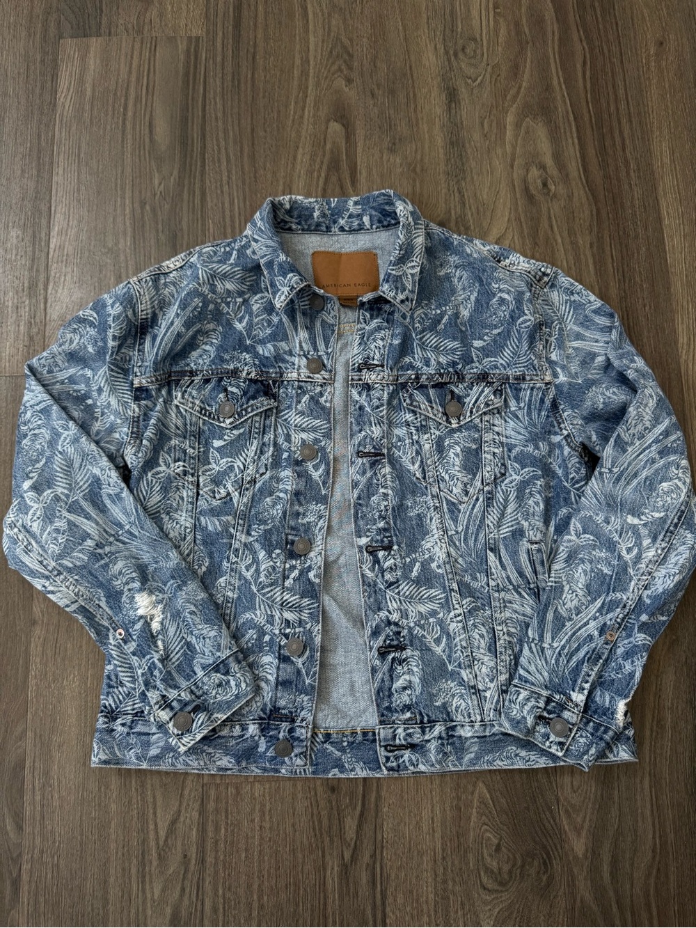 American Eagle Outfitters Blue Tiger Printed Denim Jacket